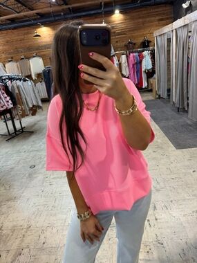 Relaxed Pink Short-Sleeve Knit Tee